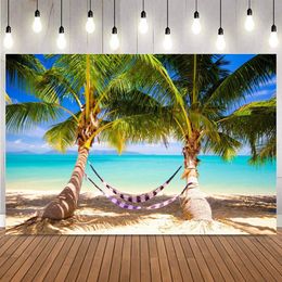 Tropical Summer Ocean Wave Photography Backdrop Blue Beach Seaside Palm Tree Photo Background Holiday Party Photographic Props