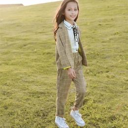 Clothing Sets Girls Coat Pants Kids Suits 2PCS/Set 2024 Cute Spring Autumn Cotton Teenagers School Uniforms Children