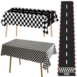 Black White Racing Car Party Tablecloth Table Cover runner Chequered Flag Tablecloth Racetrack boy Racing Birthday Party Decor