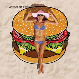 Towel Hamburger Fashion Large Beach Towels Summer Thick Bath Microfiber Fabric 150cm Size Swimming Travel Sport Adult Kids