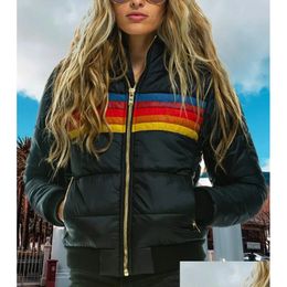 Women'S Leather & Faux Parkas 2023 Womens Casual Winter Coat National Warm Woman Plover Cotton Clothes Sports For Couples Rainbow Prin Dh0Lb