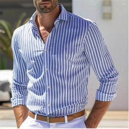 Men's Casual Shirts Shirt Button Down Black Red Blue Long Sleeve Striped Lapel Daily Resort Wear Fashion Top
