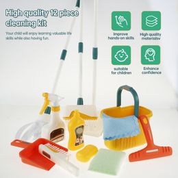 12Pcs Kids Cleaning Set Portable Toy Cleaning Set Educational Broom and Mop Set Toy Montessori Cleaning Toys with Broom Dustpan