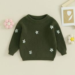 EWODOS Newborn Baby Girls Knitted Sweater Floral Embroidery Casual Winter Warm Long Sleeve Pullovers Infant Knitwear for Toddler