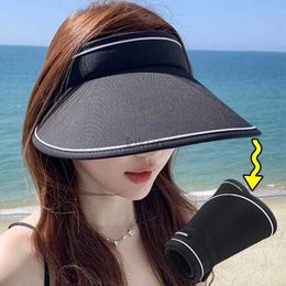 Visors Wide Brim Hats Bucket Hats Casual Women Summer Wide Brim Sun Visor Hat Adjustable UV Protection Foldable Sport Empty Top Cap Beach Cap Sun Hat 240412