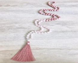 Rhodonite RoseQuartz Necklace 108 Mala Beads Necklace Hand Knotted Necklaces Taeesl Necklaces Prayer Meditation Beads270i4849230