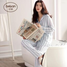 Home Clothing Bey Yan Long Sleeved Ladies' Cotton Pyjamas Striped Women's Cardigan Furnishing Dress Fashion Lapel Suit