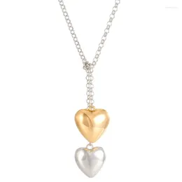 Chains Assorted Colors Double Love Pendant All-matched Clavicle Chain Adjustable Long Cold Wind Alloy Necklace