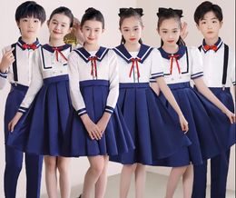 Children School Uniform Primary Students Children Chorus Costume Boys Girls Navy Skirt Sailor Outfit Chorus Costume