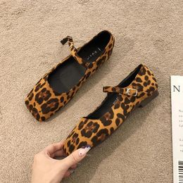 Casual Shoes SUOJIALUN Spring Women Flat Fashion Leopard Print Square Toe Ladies Mary Jane Soft Sole Ballerinas