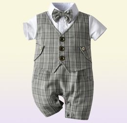 Children039s suit Baby Boy Christening Birthday Outfit Kids Plaid Suits Newborn Gentleman Wedding Bowtie Formal Clothes Infant 2584074