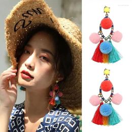 Dangle Earrings 2024 Women's Retro Ethnic Pompoms Tassels Eardrop Bohemian Holiday Party Multicolor Jewellery