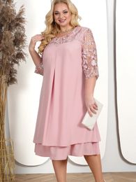 Plus Size Summer Dress Elegant Embroidery Chiffon Prom Formal Party Dresses for Chubby Women Loose Ladies Church Dress 240329