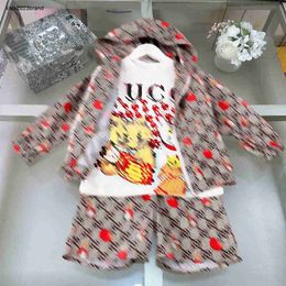 New boys tracksuits Three piece set kids coat set baby clothes Size 100-150 CM Hooded jacket Cat print T-shirt and shorts 24April