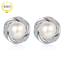 Stud Earrings JECIRCON 925 Sterling Silver Plum Blossom For Women Mini Moissanite 8MM Freshwater Pearl PT950 Platinum Jewellery