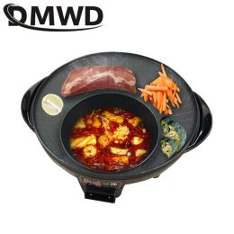 Pots DMWD Multifunctional Electric BBQ Grill Non Stick Plate Barbecue Pan Hot Pot Dinner Party Skillet Barbecue Iron Fondue Roaster