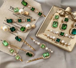 12 styles Korea Vintage Emerald hair pins Geometrical Rhinestones hair clip For Women Girls hair accessories Barrette FJJ1722159614