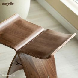 Foot Rest Ash Wood Veneer Creative Leisure Low Stool Ottoman Butterfly Shoe Bench Danish Living Room Small Stools Home Furniture