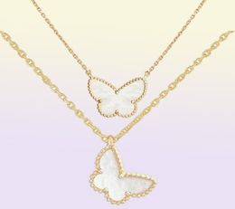 luxurious Jewellery necklaces designer diamond Two butterfly Pendant necklace for women gold Red Bule White Shell platinum pendants 7595576