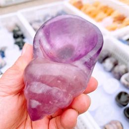 Decorative Figurines Natural Fluorite Conch Carving Exquisite Healing Fengshui Energy Stone Home Office Decoration Gifts 1pcs
