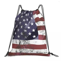 Backpack Vintage American Flag Backpacks Portable Drawstring Bags Bundle Pocket Sports Bag Book For Man Woman School