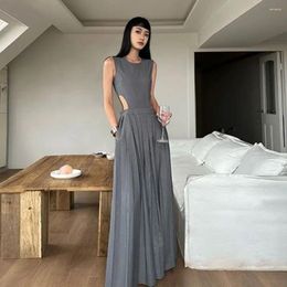 Casual Dresses Summer For Women French Luxury Retro Sleeveless Hepburn Style Hollow Waist Tank Top Slim Fit Long Dress Clothing