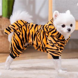 Pet Dog Plush Clothing Hoodies Autumn Winter Cute Tiger Dinosaur Four-legged Clothes For Small Dogs Puppy Cats Cosplay Jumpsuit