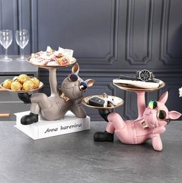 Resin Dog Statue Butler with Tray for Storage Table Live Room French Bulldog Ornaments Decorative Sculpture Craft Gift 2205266062774