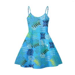 Casual Dresses Polynesia 2024 Design Palm Leaf Printing Theme Halter Dress Summer Sexy Fashion Beach Oversized Women O Collar