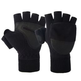 Sweatshirts KDD 1Pair Black Winter Gloves Fingerless Convertible Thermal Mittens Windproof Insulated Polar Fleece Warm for Men Women