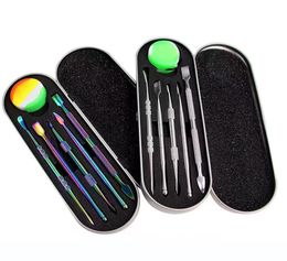 5pcs dabber tool set with metal box and silicone case 5ml storage stainless steel rainbow color for choice convenient cleaning8019233