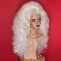 ICE QUEEN WIG Lace Front Wig/Double Stacked Drag Queen Wig/Costume Wig/White Platinum Wig/synthetic hair Blonde drag queen wigs