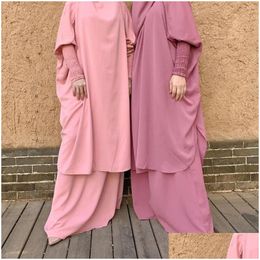 Etnik Giyim Ramazan Eid Önlük İki Parçalı Müslüman Kadın Set Dua Giyim Nikab Abaya Elbise Uzun Khimar Hijab Robe Kaftan Niqab Drop Otlud