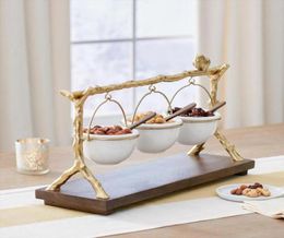 Dishes Plates Gold Oak Branch Snack Bowl Stand Resin Christmas Rack With Removable Basket Organiser Party Decorations2101573