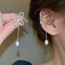 Backs Earrings 1pc Hollow-out Pearl Zircon Bow Tassel Ear Clip For Women Sweet Fashion Cuff Jewelry