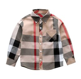 Fashion boy kids clothes 38Y Spring new long sleeve big plaid t shirt brand pattern lapel boy shirt Whole CJY7662115515