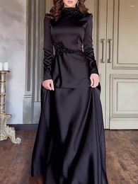 Casual Dresses Yeezzi Muslim Ramadan Black Evening Banquet Women 2024 Embroidered Sequined Fashion Elegant A-Line Wrap Robe Dress