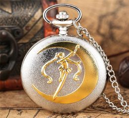 Retro Fashion Golden Silver Sailor Moon Watches Anime Cartoons Quartz Pocket Watch Analogue Display Necklace Chain for Girl Womens G3267086