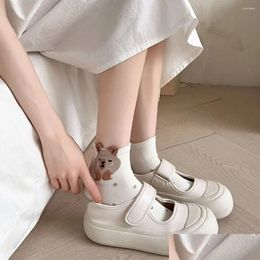 Socks Hosiery Women Cotton Cartoon Capybara Summer Soft Thin Mid-Tube Japanese Coffee Casual For Female Drop Delivery Apparel Underwea Otv4B