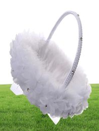 White Ostrich Feather Flower Girl Basket Elegant Lace Rhinestone Bridal Flower Basket Wedding Favors Wedding Accessories8364830
