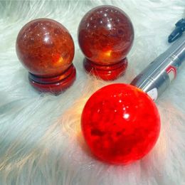 Decorative Figurines Tanzania 4-6CM Red Starlight Strawberry Quartz Crystal Natural Stone Sphere Energy Ball Rock Decorations Mineral