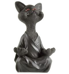 Whimsical Black Buddha Cat Figurine Meditation Yoga Collectible Happy Decor Art Sculptures Garden Statues Home Decorations5952582