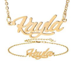18k GoldPlated Stainless Steel Name Necklace Bracelet Set Women Kayla Script Letter Gold Choker Chain Necklace Pendant Nameplate 7679612