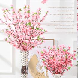 Decorative Flowers Artificial Cherry Blossom Flower Branches Silk Peach Bouquet Fake Stems For Wedding Home DIY Decoration