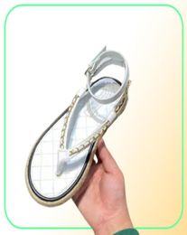 Sandals Women039s Summer Flat Bottom 2021 Metal Chain Round Head Simple And Generous Straw Woven Sole FlipFlop6636429