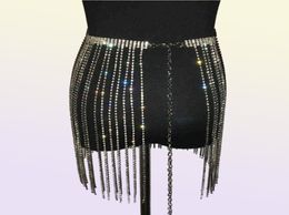 Glitter Rhine Long Tassel Jewel Skirts Crystal Diamonds Fringe Adjustable Sexy Women Summer Beach Bikini Mini Skirt T2208198337127