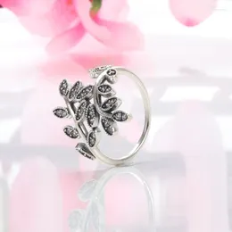 Cluster Rings S925 Sterling Silver Pan Ring And American Sparkling Elegant Leaves Stacked Female