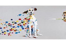 Cartoon Animal Dog with Colourful Bubble Handpainted Oil Painting on Canvas Mural Art Picture for Home Living Bedroom Wall Decor7193614