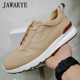 Casual Shoes Spring Real Leather Men Round Toe Thick Sole Flat Comfort Leisure Dress Tennis Sneakers For