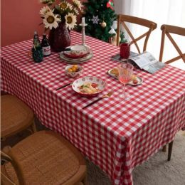 1pc Round Red White Gingham Table Cloth Chequered Tablecloth Cover for Picnic Kitchen Dining Holiday Birthday Christmas Party